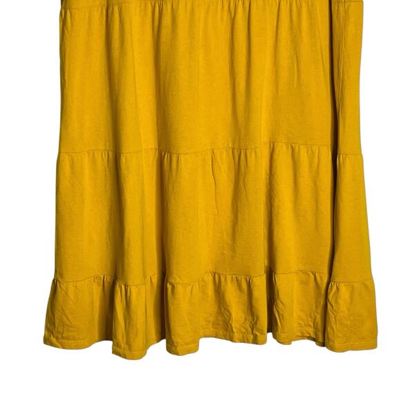 J. Crew Mini Dress Size L 100% Cotton Swingy Tiered Peasant Boho Mustard Yellow - Picture 3 of 10